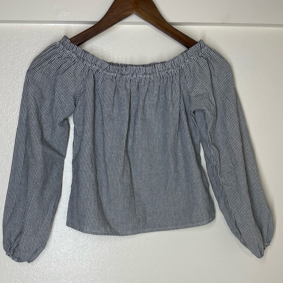 Brandy Melville XS S Striped Off The Shoulder Cropped Long Sleeve Top - Picture 6 of 7